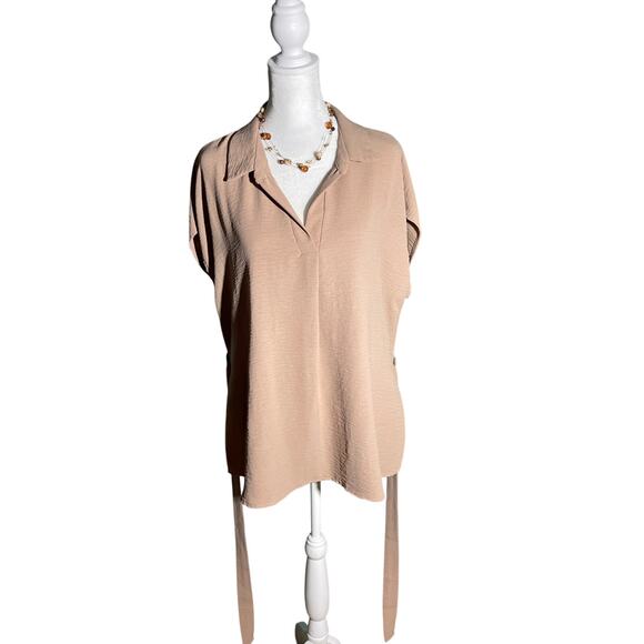 Women’s beige casual top with tie belt - Picture 4 of 6